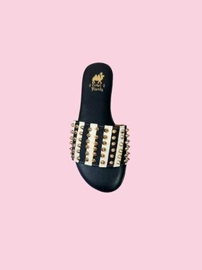 Studded Black Slide Sandal with Gold Accents